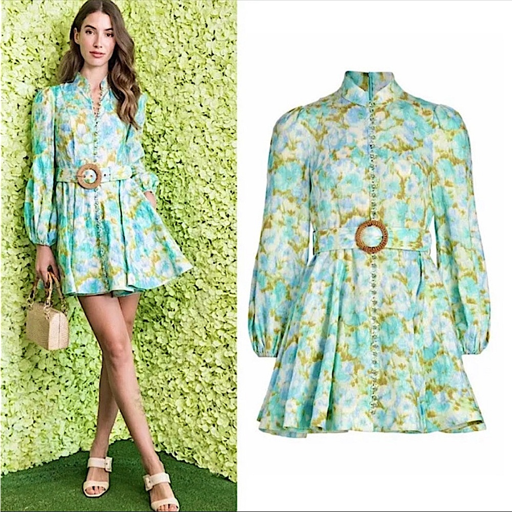 Zimmermann Blue and Green Floral Dress